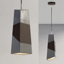 3D-rendered geometric ceiling light, blending concrete and wood textures, perfect for Blender 3D visualizations.