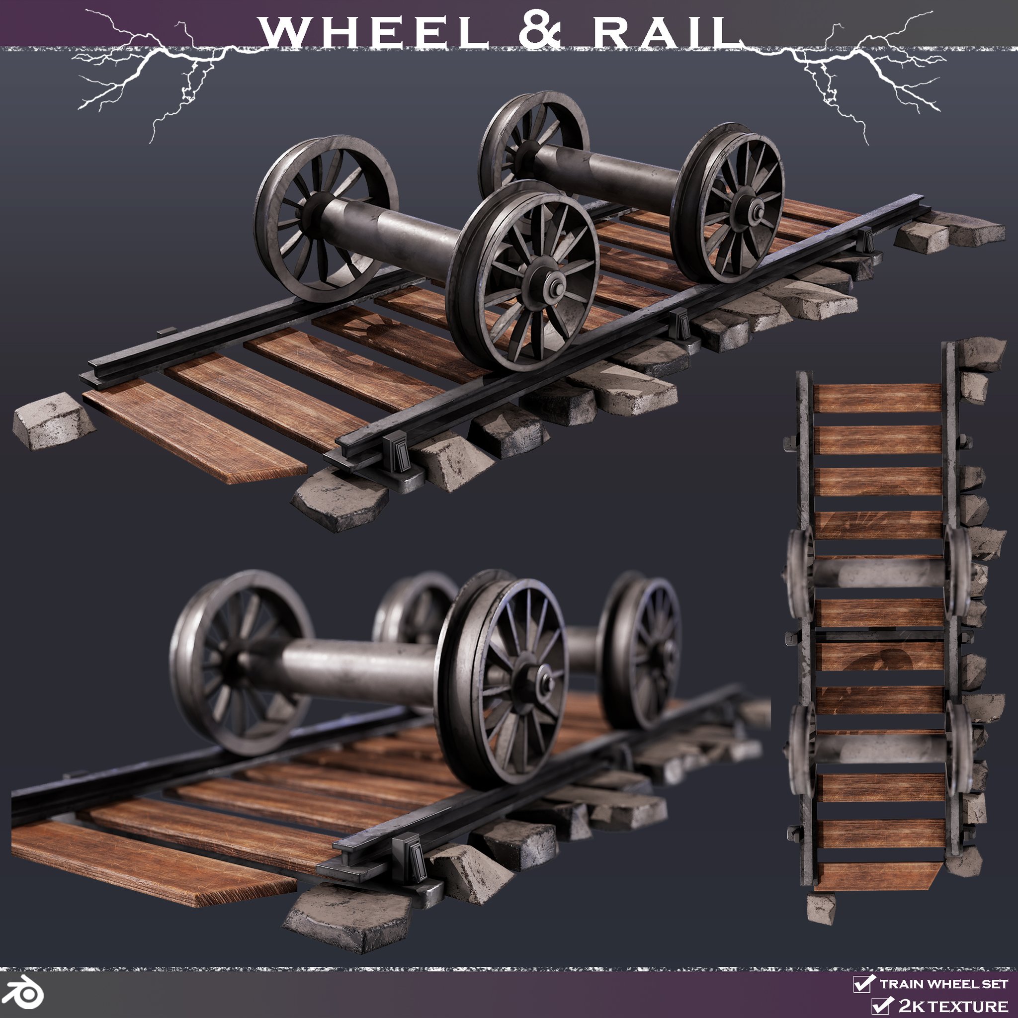 Wheel & rail Vehicle Parts models BlenderKit