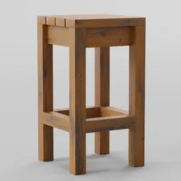 Realistic 3D rendered model of a wooden bar stool for Blender, perfect for outdoor scenes.