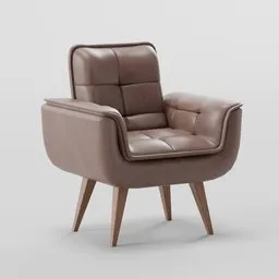 "Brown leather armchair with wooden legs and seat, highly detailed and inspired by Simon Ushakov. Perfect for Blender 3D scenes and furniture enthusiasts. Created using Blender 3D software."