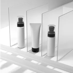 White minimalist 3D-rendered skincare mockup scene with elegant product display.