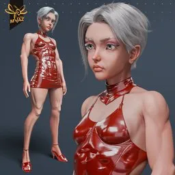 Strong Girl Character in Red Dress