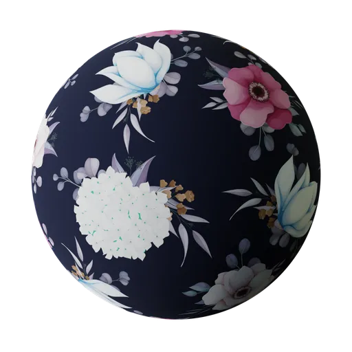 Dark elegant floral PBR texture for 3D modeling in Blender, with high-resolution details.