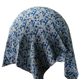 High-resolution PBR blue floral pattern on white flannel fabric texture for 3D Blender materials.