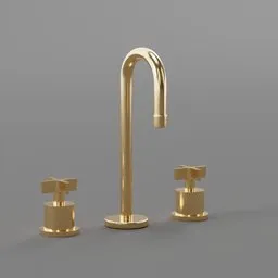 Gold 3D-printed bathroom faucet design, high-detail rendering for Blender 3D projects.