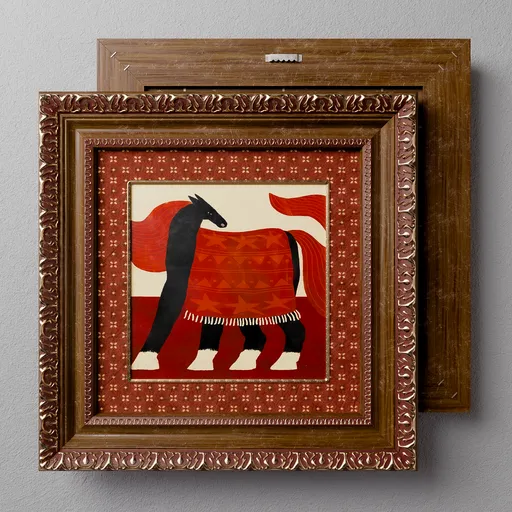 Picture Red Horse Folk Art Frame