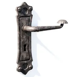 Detailed 3D Blender model of an antique-style door handle with intricate design elements.