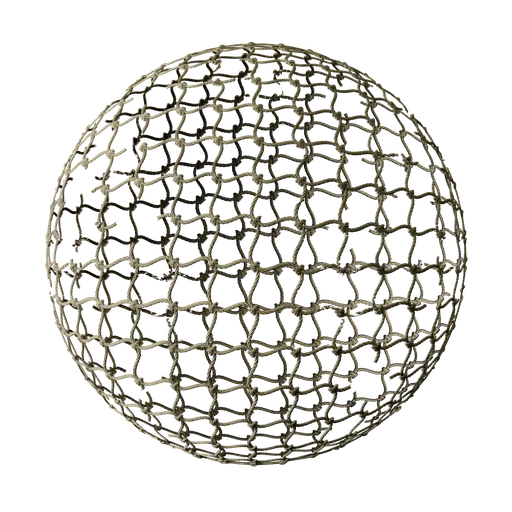 Highly detailed damaged rope net PBR texture with transparent background for realistic 3D maritime scenes.
