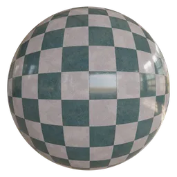 4K PBR marble material with a checkerboard design in dark green and white for Blender 3D.