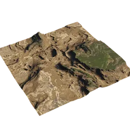 High-resolution 3D terrain model featuring detailed mountainous and dune topography with quality textures, ideal for Blender.