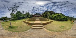 In front of the pavilion during the day