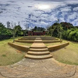 In front of the pavilion during the day
