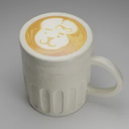3D-rendered coffee mug with bunny foam art, ideal for Blender simulations, restaurant, and bar scenes.