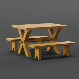 Wood table with benches