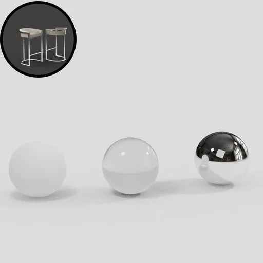 Infinite white floor with gradient, three reflective spheres showcasing lighting in Blender 3D scene.