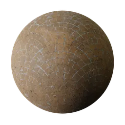 High-resolution brown cobblestone texture with bright concrete for 3D Blender PBR material mapping.