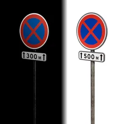3D model of editable French no stopping sign B6d with reflective texture for Blender rendering