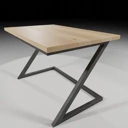 "Modern Desk: A wooden table with a metal base and a wooden top, featuring a Z-shaped frame. This high-quality 3D model is optimized for Blender 3D software. Perfect for architectural visualizations, interior design projects, and more."