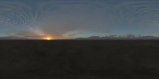 Sunrise Skydome HDR with warm orange glow, sharp shadows, and twilight illumination for realistic scene lighting.