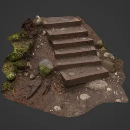Photorealistic 3D render of mossy wooden steps with detailed textures suitable for Blender integration.