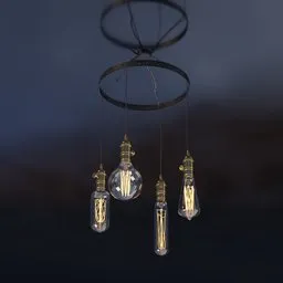 Detailed 3D rendering of a vintage-style chandelier with pendant lights, ideal for Blender ceiling-light projects.
