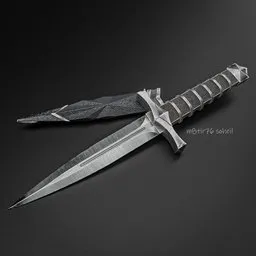 "Game ready historic military dagger with highly detailed and realistic textures. This Blender 3D model is inspired by Ihor Podolchak and features a metal tail and replica design. Perfect for Witcher and tactical squad games."