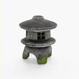 Stone textured 3D model lantern with moss accents for Blender 3D, ideal for virtual garden setups.