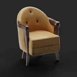 3D digital model of a tan upholstered executive chair with wooden armrests for Blender rendering.