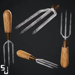 Detailed 3D Blender model featuring a fork, trowel, and weeder from a realistic garden tool set.