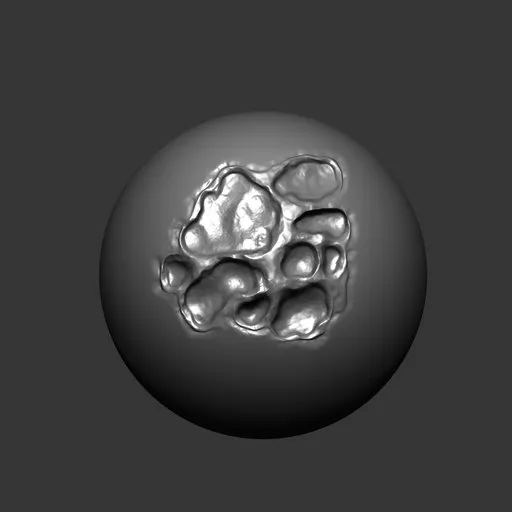 3D sculpting brush effect for Blender showing multi-impact damage with cuts and holes for detailed metal textures.