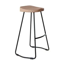 3D Blender model of a modern saddle seat bar stool with a wooden top and sleek metal legs.