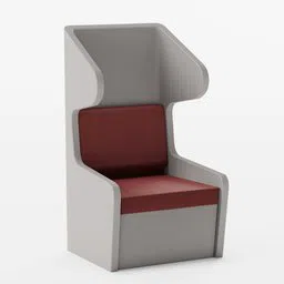 High-backed ergonomic 3D model chair with wings, maroon seat, Blender 3D asset.
