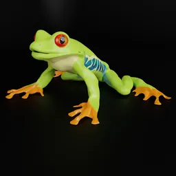 "Rigged red-eyed tree frog 3D model for Blender 3D software, featuring bright colors, highly detailed textures, and an anatomically accurate skeleton. Ideal for animation with a pre-animated breathing movement. Rated as a top-choice in the reptile category of BlenderKit, inspired by Pedro Figari and Alexander Kanoldt."