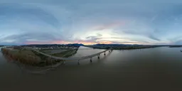 Aerial Sunrise Sky Bridge River