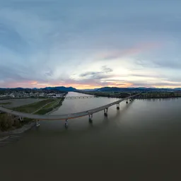 Aerial Sunrise Sky Bridge River