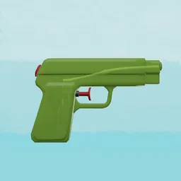 Detailed Blender 3D model of a classic green water pistol with customizable textures and accurate trigger design.
