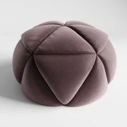"3D model of a purple Pouf with a triangle on top, inspired by Shūbun Tenshō, and designed for Blender 3D projects. Plushy and comfortable, this furniture piece is perfect for sitting on a sofa and has large polygons for detailed renders."