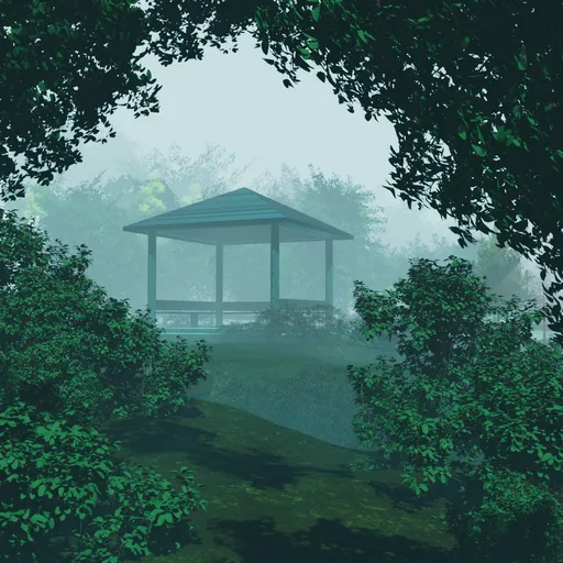 Stylized Anime Foggy Gazebo Nature Scene