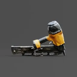 Realistic 3D model of a nail gun in yellow and black, optimized for Blender rendering.