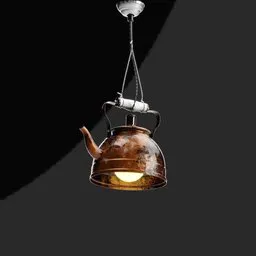 Vintage kettle design ceiling lamp 3D model with adjustable height feature, compatible with Blender 3D.