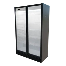 High-resolution Blender 3D model of double glass door commercial refrigerator for retail.