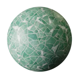 High-resolution green and white irregular mosaic PBR texture for 3D Blender materials suitable for floor and wall applications.