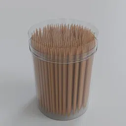 Detailed Blender 3D model of a transparent container filled with realistic wooden toothpicks.