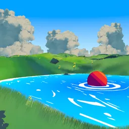 Stylized Anime Lake Landscape Scene