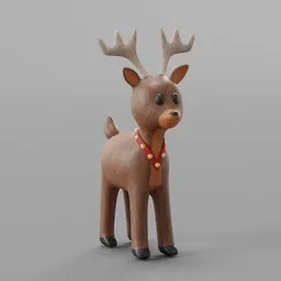 Cartoon deer 3D model with antlers and collar, designed for animation and festive decoration in Blender.