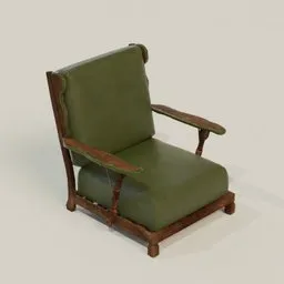 Vintage Wood+Leather Green Armchair