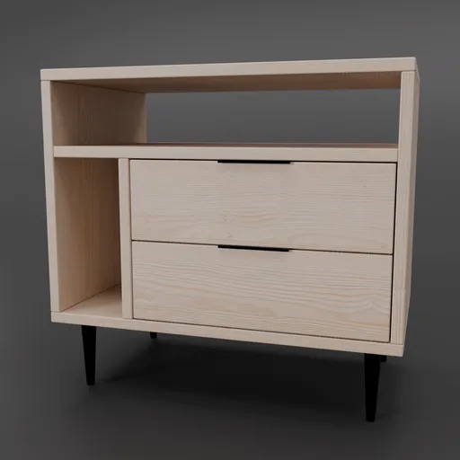 Detailed 3D model of a modern wooden nightstand with drawers, optimized for Blender rendering.