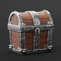 Highly detailed Blender 3D treasure chest model with realistic textures and metal accents, suitable for game assets.