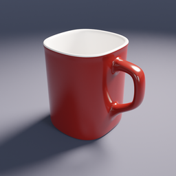 "Red and white coffee mug 3D model, inspired by artist István Szőnyi. Created using Blender 3D software, with smooth metal shading and detailed body shape."