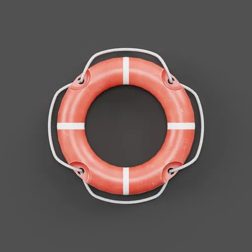 High-quality 3D model of a red and white life preserver ring, suitable for Blender rendering and animation.
